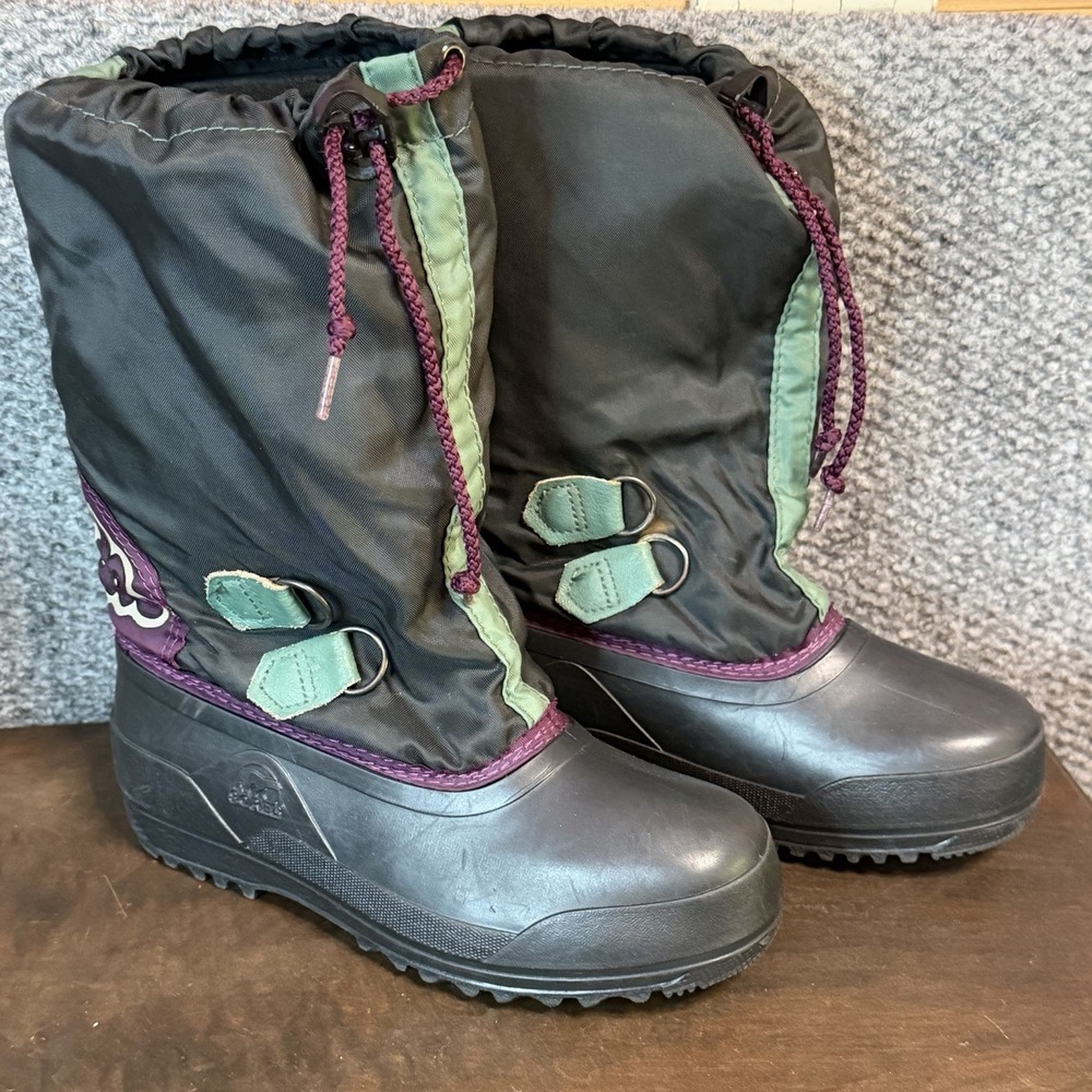 Sorel Kaufman Youth Size 3 Nylon Boots Black Snow Rain Cold Made In Canada